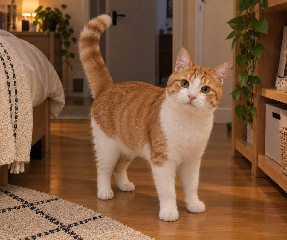 Orange cat in a home interior before background removal